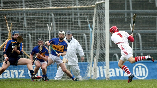 Cork goalkeeper Anthony Nash scores his side's third goal