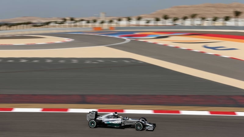 Lewis Hamilton in action today at the Bahrain International Circuit