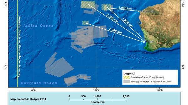 A handout from the Australian Maritime Safety Authority shows the main search areas (Pic: EPA)