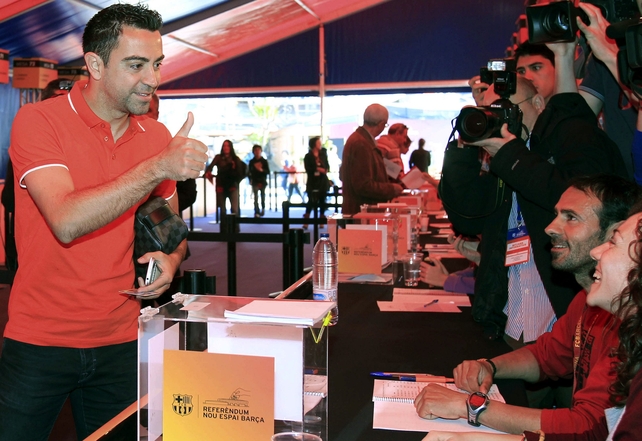 FC Barcelona's soccer player Xavi Hernandez casts his vote in a referendum on the restoration of Camp Nou stadium (Pic: EPA)