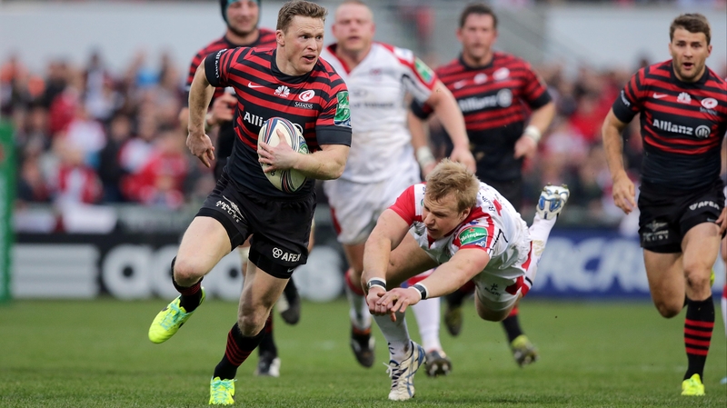 Ulster's Luke Marshall can't halt Saracens' Chris Ashton as he runs in a try
