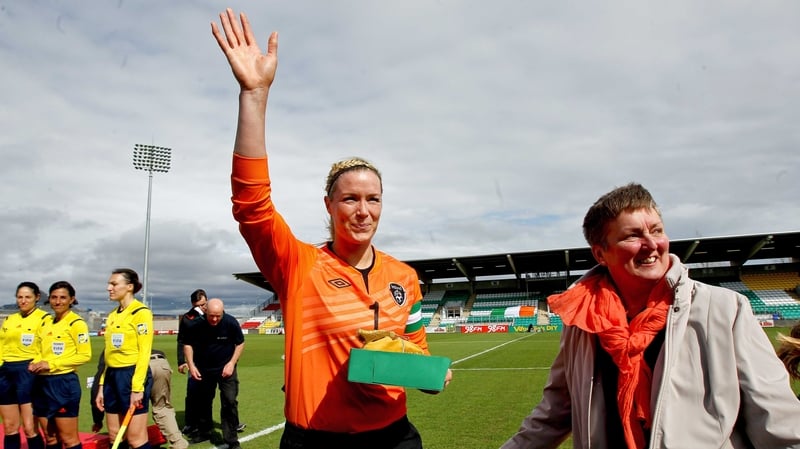 Ireland's Emma Byrne acknowledges the crowd after receiving her 106th and record cap