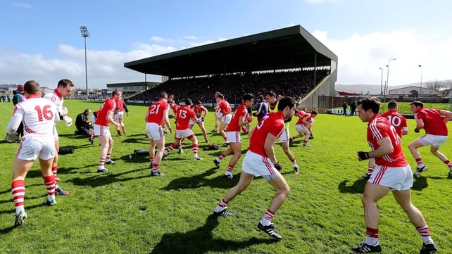 Cork players warming up before their clash with Kerry