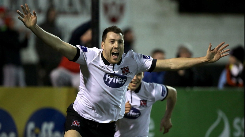 Brian Gartland celebrates scoring the game's opening goal