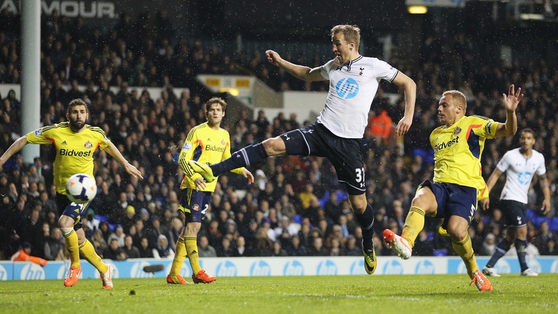 Harry Kane, who is eligible to play for the Republic of Ireland through his Galway father, scores Tottenham's second goal at White Hart Lane