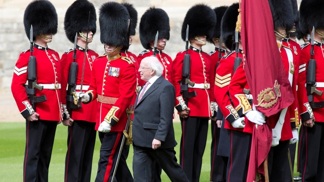 Michael D Higgins inspects a Guard of Honour at Windsor Castle