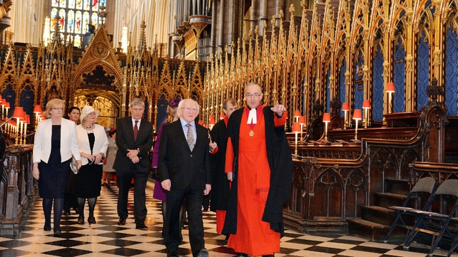 The Very Reverend John Hall, Dean of Westminster Abbey, shows Mr Higgins around the Abbey