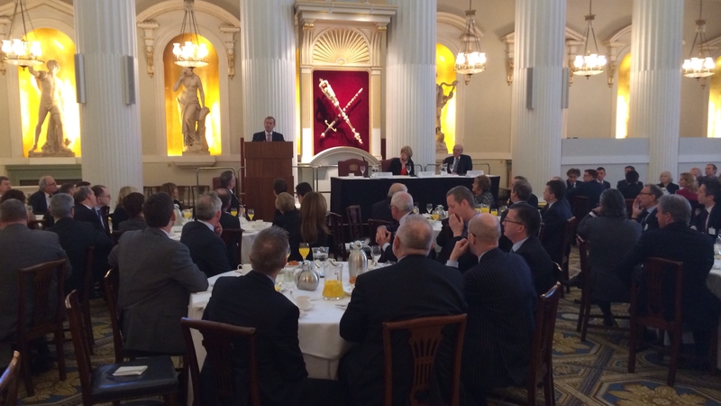 Taoiseach Enda Kenny speaks to members of the business community at a breakfast event in the Mansion House, London
