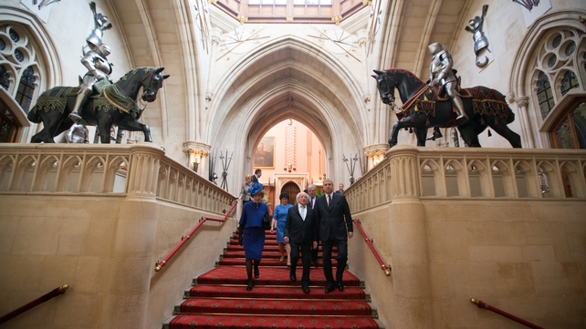 Prince Andrew showsPresident Higgins, accompanied by his wife Sabina, the Colours of the Disbanded Irish Regiments