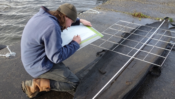 Recording a logboat from Rinnaknock Lough Corrib
