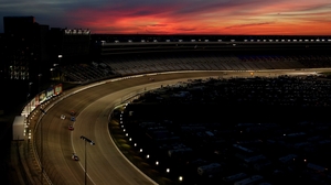 Cars race through turn 1 during the NASCAR Nationwide Series in Fort Worth, Texas