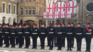 Guard of honour awaiting the arrival of President Higgins and his wife at the Guildhall