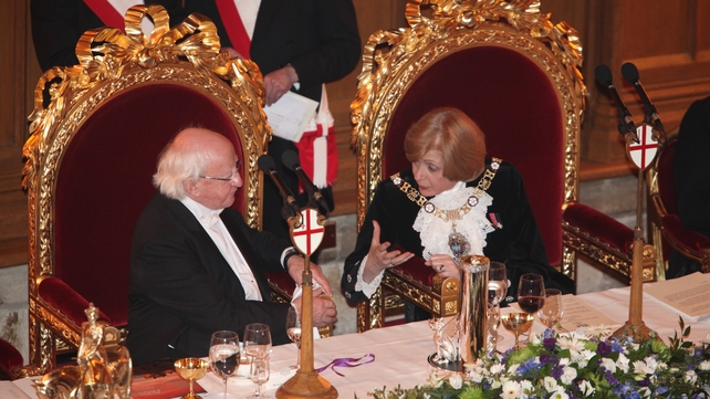 President Higgins chats with his host at the Guildhall
