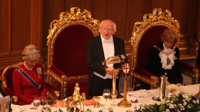 President Higgins addresses the crowd at the Guildhall