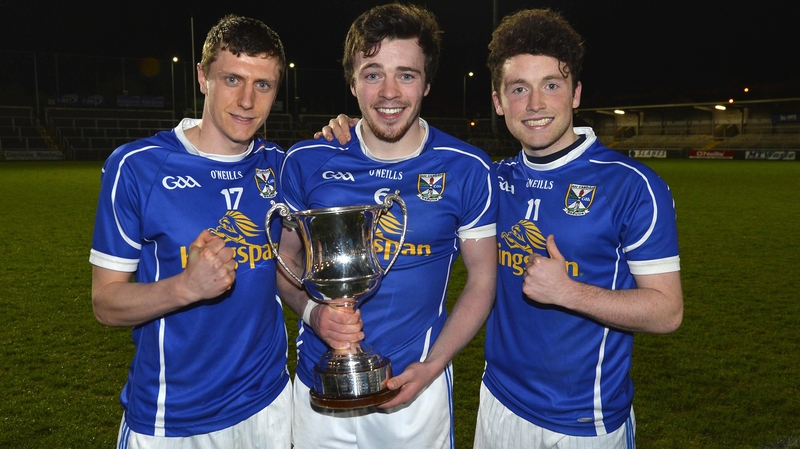 Cavan captain Conor Moynagh (centre) with Fergal Reilly and Enda Flanagan after their Athletic Grounds triumph