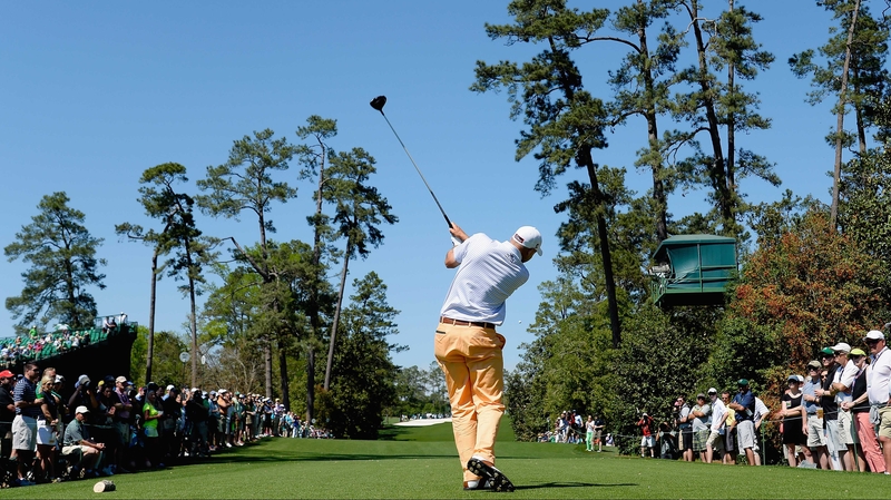 Bill Haas tees off on the final hole en route to a four-under 68 at Augusta National