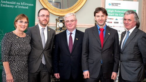Julie Sinnamon, Enterprise Ireland CEO; Terry Makewell, from the UK Met Office; Tanaiste Eamonn Gilmore; Joe Mitchell, CEO of Tapastreet & Terence O’Rourke, Chairman of Enterprise Ireland