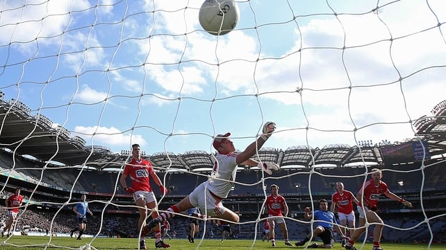 Dublin's Michael Darragh MacAuley scores against Cork at Croke Park