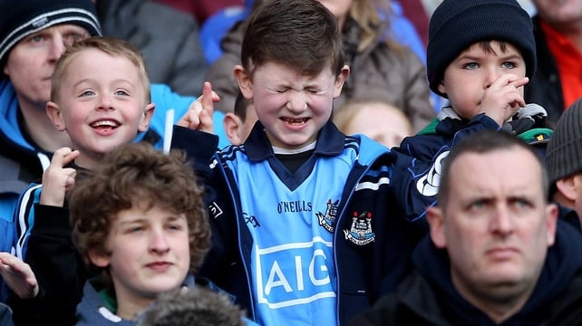 Young Dublin fans at Croke Park hope that Diarmuid Connolly can convert a penalty against Cork, he did