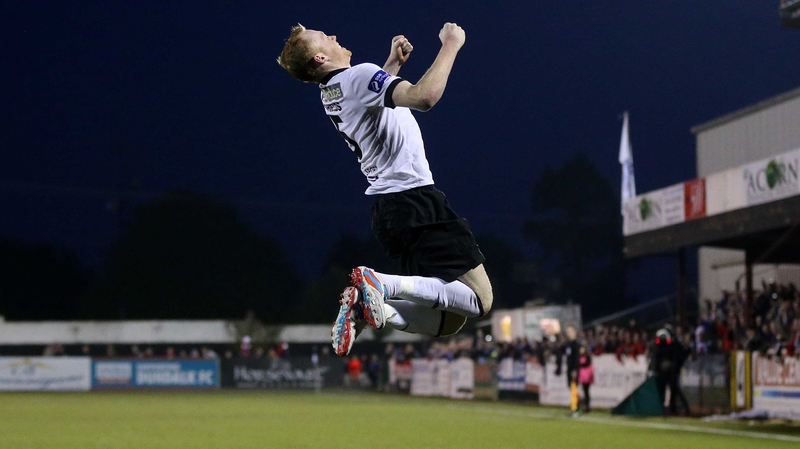 Chris Shields jumps for joy after scoring the decisive goal
