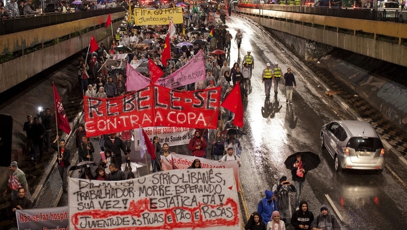 About 1,000 people marched along the key Avenida Paulista road in Sao Paulo