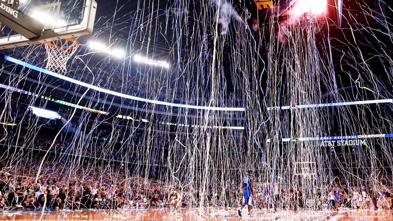 Confetti falls after the Connecticut Huskies defeated the Kentucky Wildcats in the NCAA Men's Final Four Championship