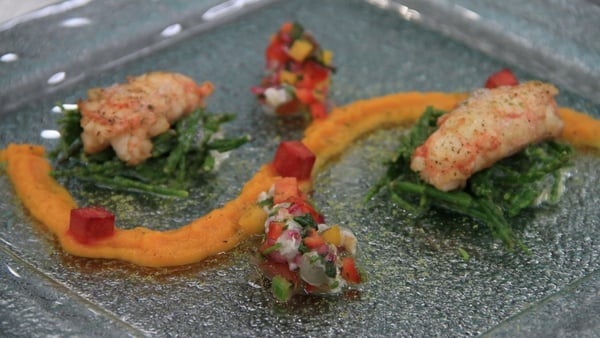 Pan seared langoustine tails, prawn ceviche, carro