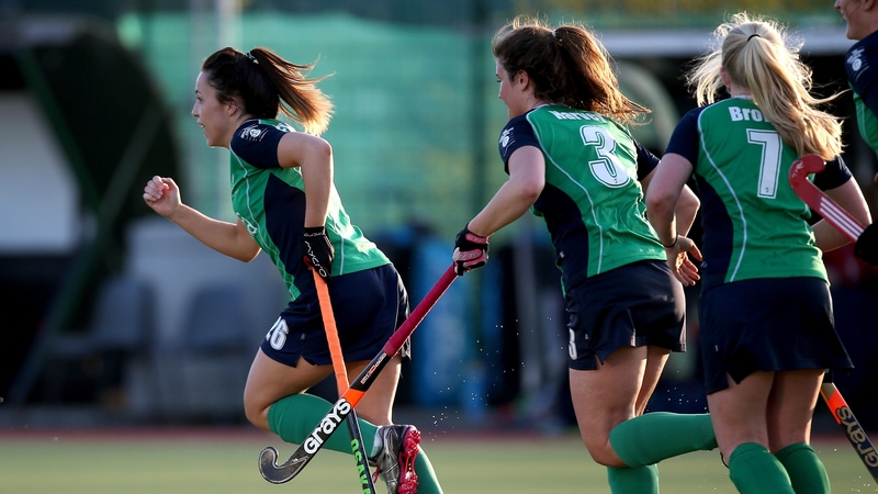 Anna O'Flanagan celebrates after scoring for Ireland