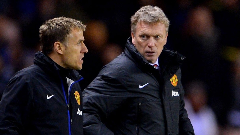 Neville (left) coached at United under David Moyes