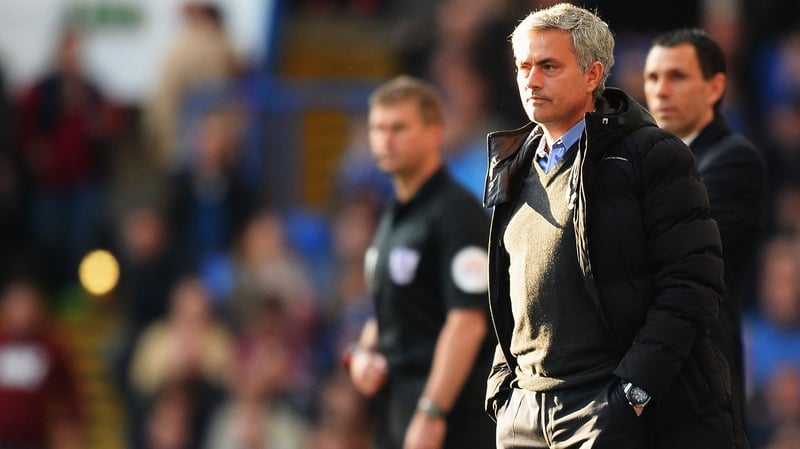 Jose Mourinho looks on during his side's defeat to Sunderland