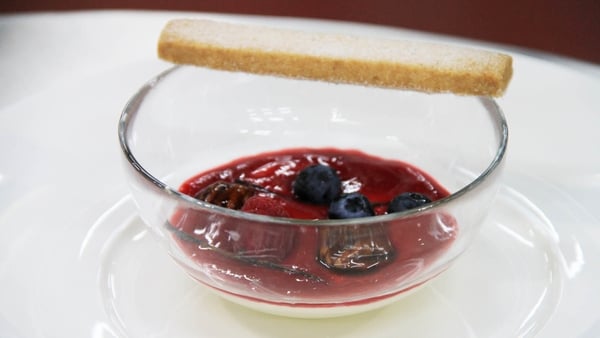 Orange + cardamom panna cotta with shortbread + ra