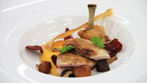 Quail with colours of autumn (sweet potato puree,
