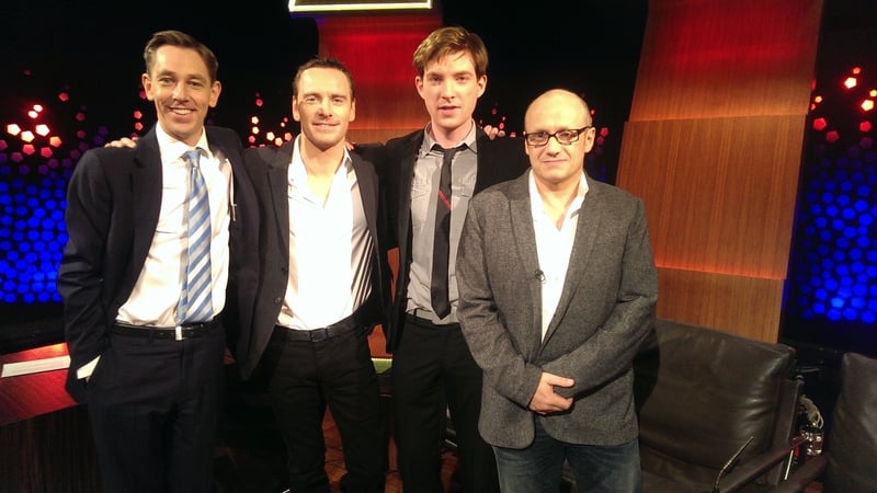 Ryan Tubridy with Michael Fassbender Domhnall Glesson and Lenny Abrahamson
