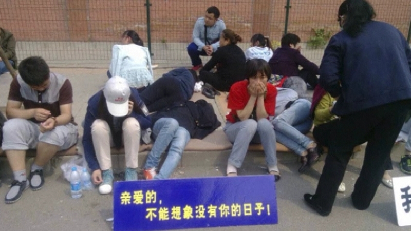 The protest followed a chaotic meeting yesterday between airline staff and relatives