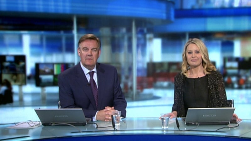 Bryan Dobson and Sharon Ní Bheoláin on the refreshed set of the Six One News