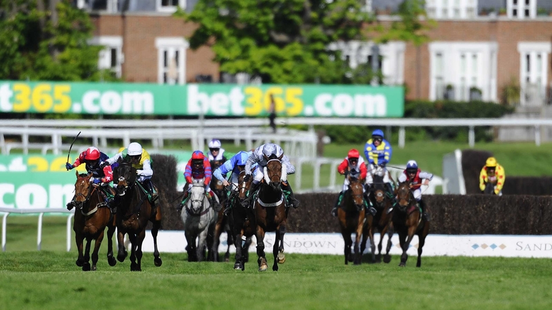 Hadrian's Approach (cheekpieces) got the better of a sustained duel with Burton Port up the Sandown hill