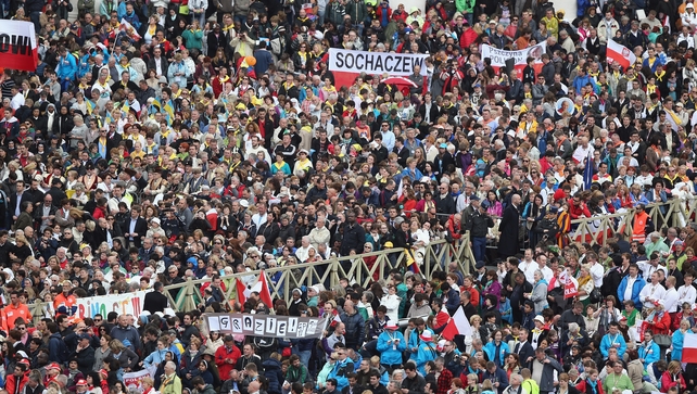 Thousands of pilgrims, many from Poland, gathered in St Peter's Square during the canonisation mass