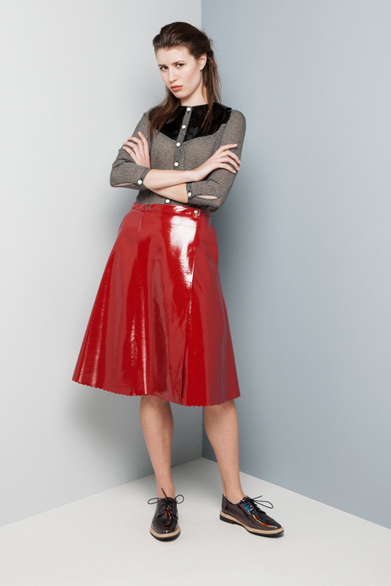 Manley AW14 Elsie Metallic Shirt €273 and Abbie Patent Skirt (red) €399