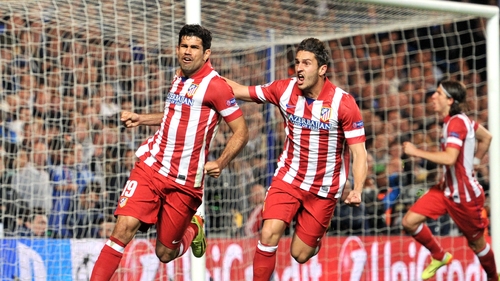 Diego Costa celebrates scoring Atletico Madrid's second goal