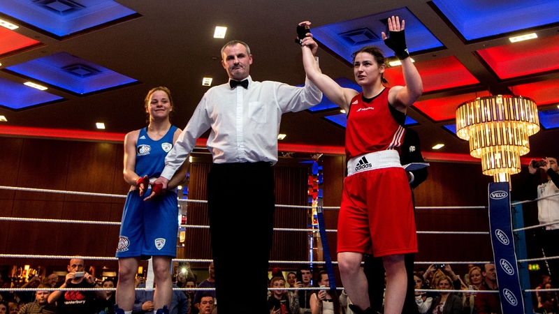 Katie Taylor is announced the winner at the end of her bout with Marija Petric