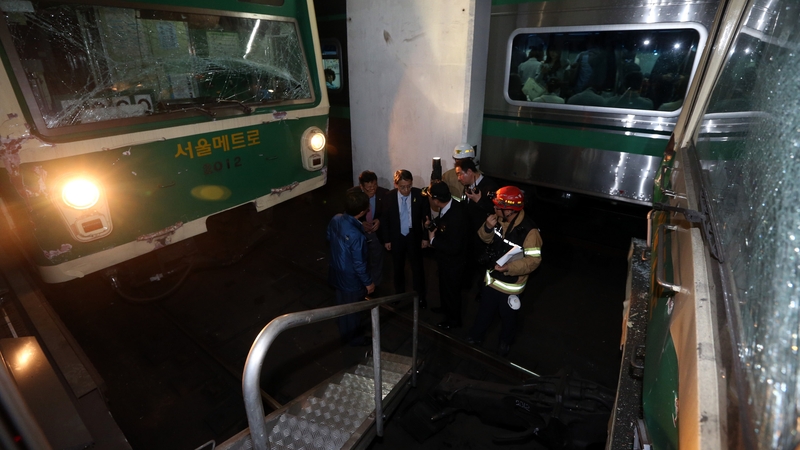 The accident happened when a moving train slammed into the rear of a stationary train in eastern Seoul