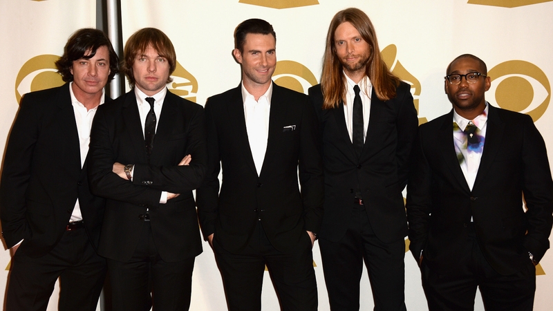 Matt Flynn, Jesse Carmichael, Adam Levine, James Valentine and PJ Morton of Maroon 5