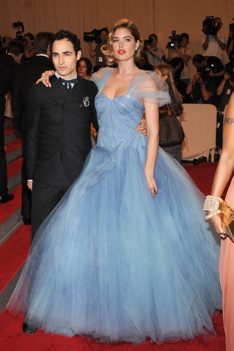 Doutzen Kroes wowed in a cornflower blue tulle masterpiece at the 2010 MET Gala wearing Zac Posen