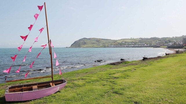 A boat is painted pink along the route of the Giro d'Italia in Co Antrim