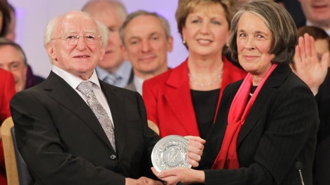 President Michael D Higgins receives his seal of office from Chief Justice Susan Denham during his inauguration ceremony at Dublin Castle in November 2011