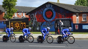 Giro riders during Friday's warm-up in Belfast