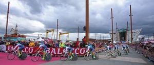 Members of Orica GreenEDGE at the start of their time trial