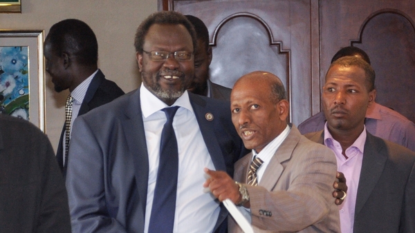 Rebel leader Riek Machar arriving at peace talks in the Ethiopian capital of Addis Ababa