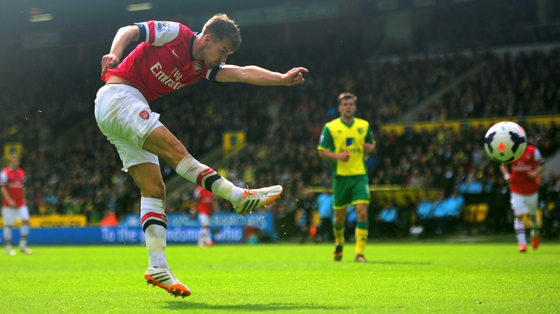 Aaron Ramsey of Arsenal scores the opening goal