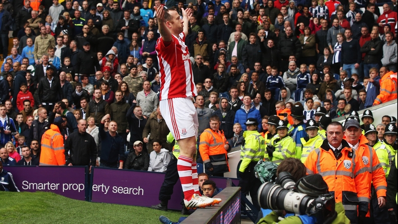 Charlie Adam celebrates after scoring the winning for Stoke against West Brom